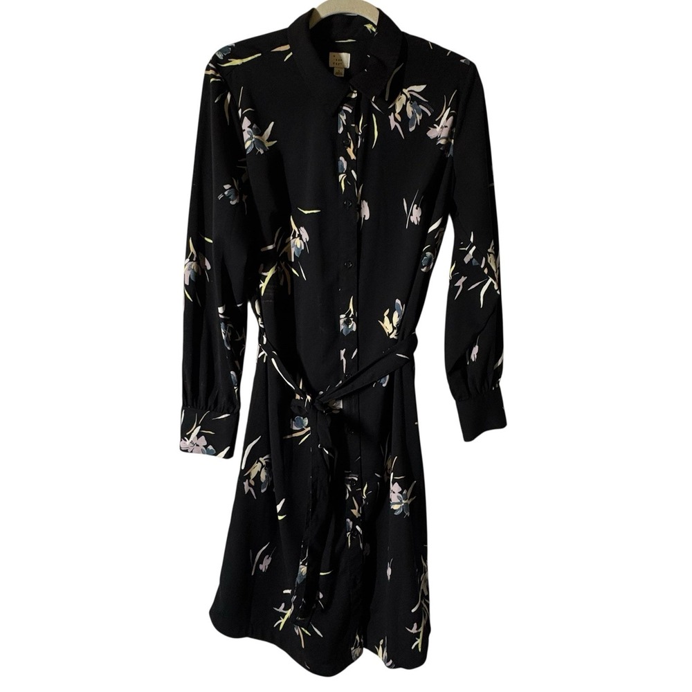 Women's Long Sleeve Collared Shirtdress A New Day Black Floral Work Office